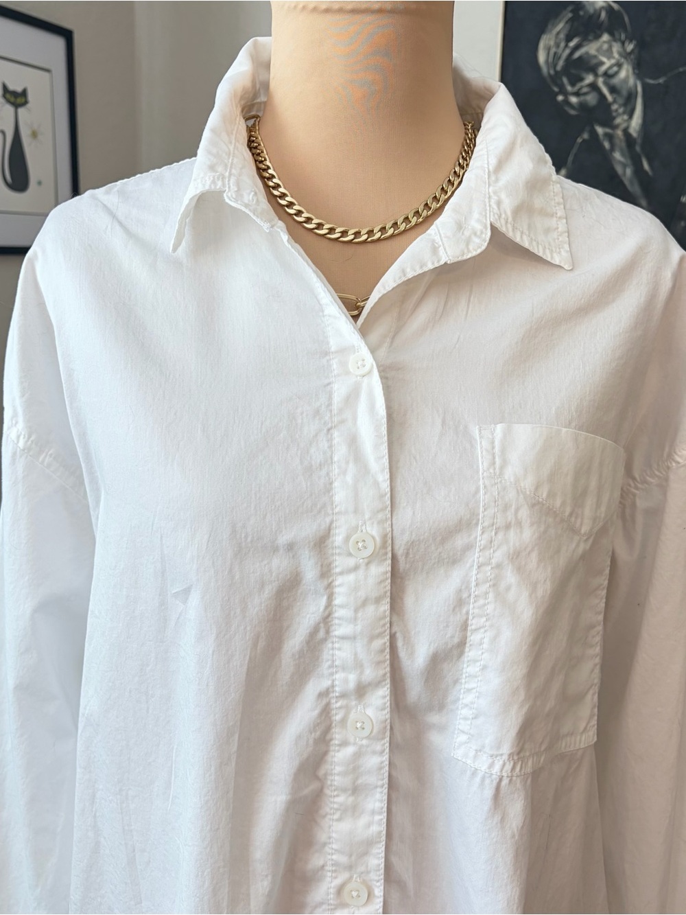 American Eagle Outfitters Off-White Long Sleeve Button-Down Shirt medium - Picture 6 of 6